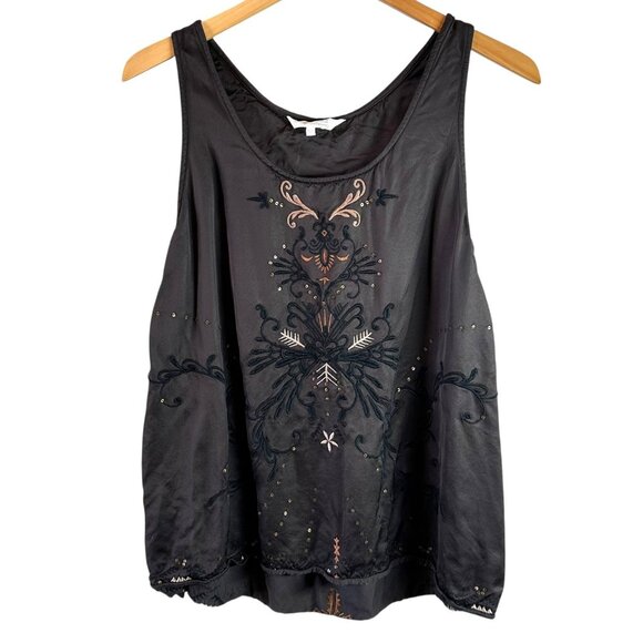 Odd Molly Embroidered Brown Satin Tank Top Size 1/Small - Picture 2 of 6